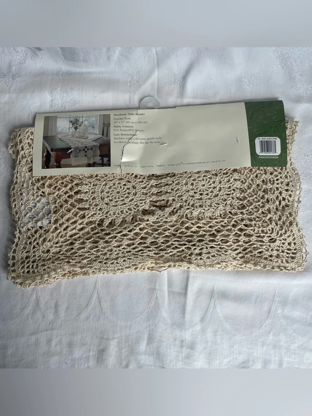 Handmade Crochet Table Runner Ecru 16x72 Dresser Scarf Cottagecore Boho